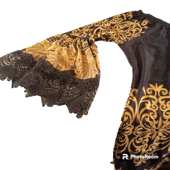 White Mark Plus NWT Alta Gold Black Lace Trimmed Jersey Knit Shift Dress… - Picture 3 of 9